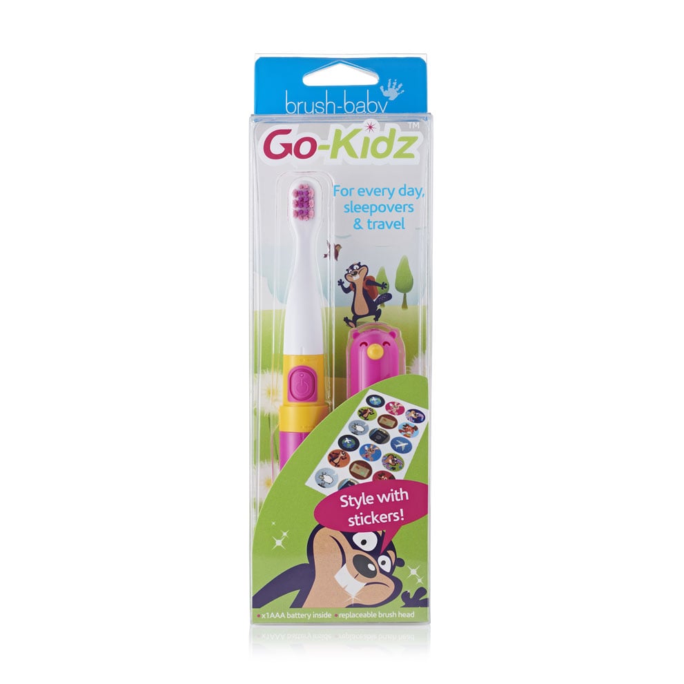Дитяча електрична зубна щітка Brush-Baby Go-Kidz рожева, з наклейками, 1 шт